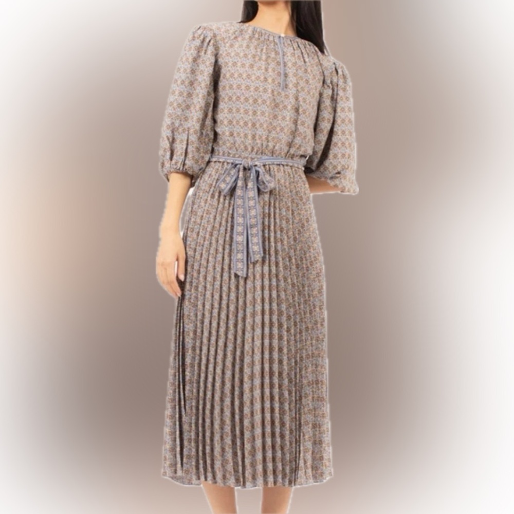 Max Studio Geometric Blue and Tan Dress